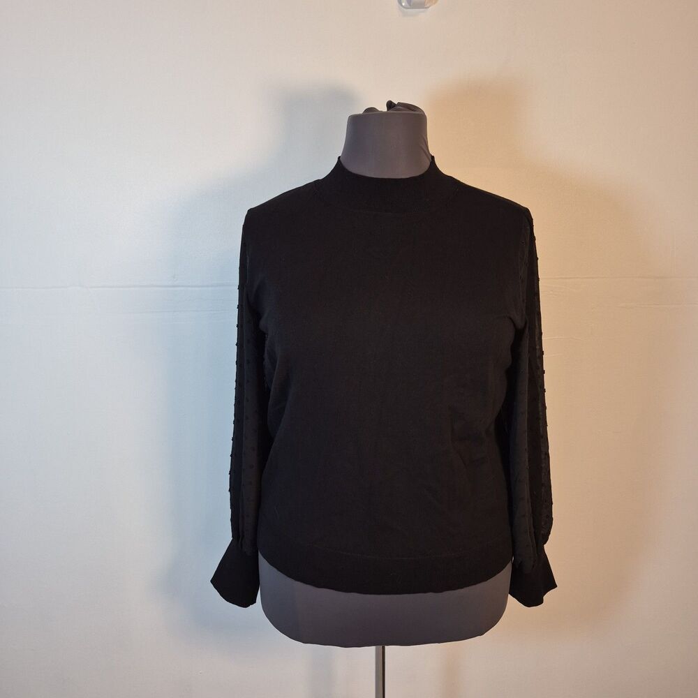 Vince Camuto Women's Clip Dot Sleeve Sweater Size XXL Rich Black Mock Neck